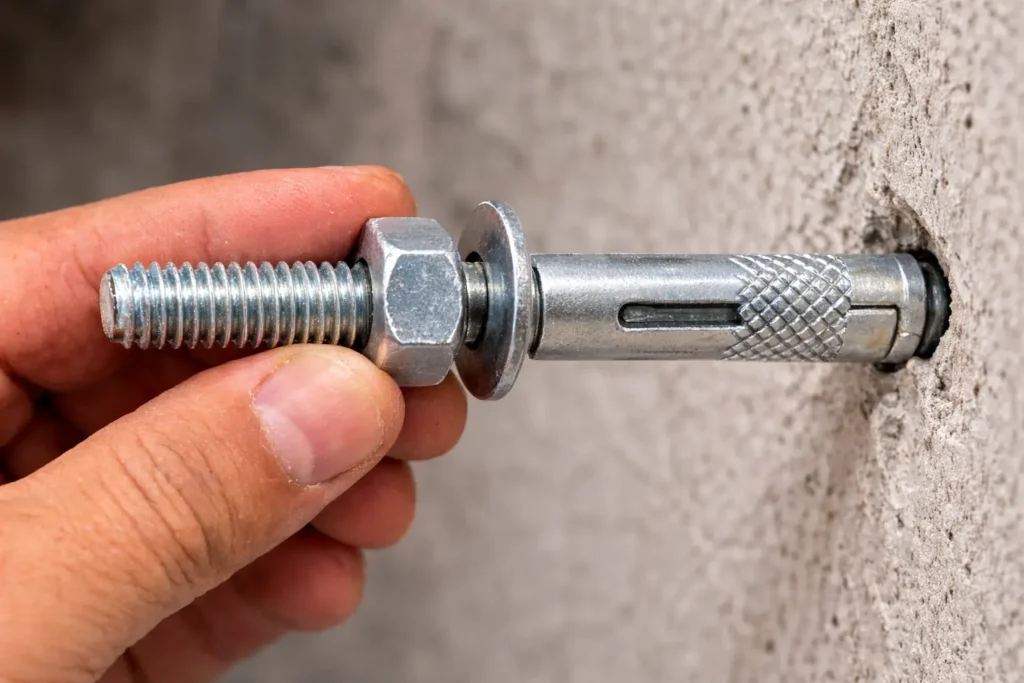 fixação de chumbador mecânico tipo parabolt em parede de concreto